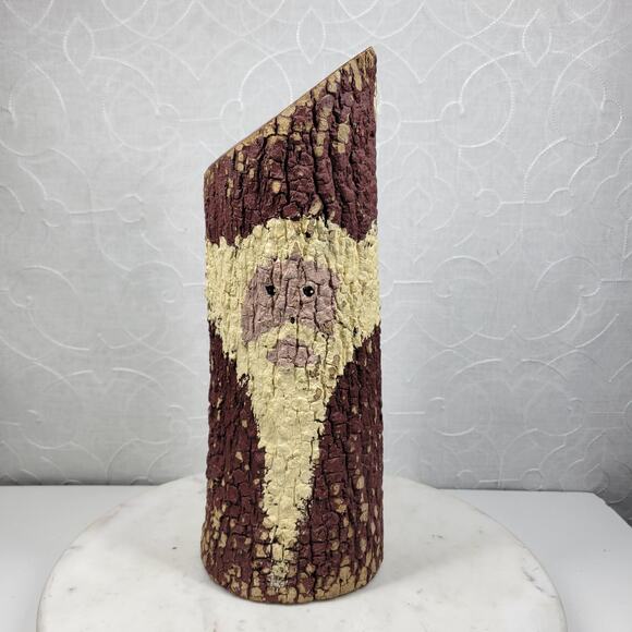 Vtg Folk Art Hand Painted Tree Bark Santa Claus 16” Rustic Christmas Cabin Decor - Picture 9 of 13